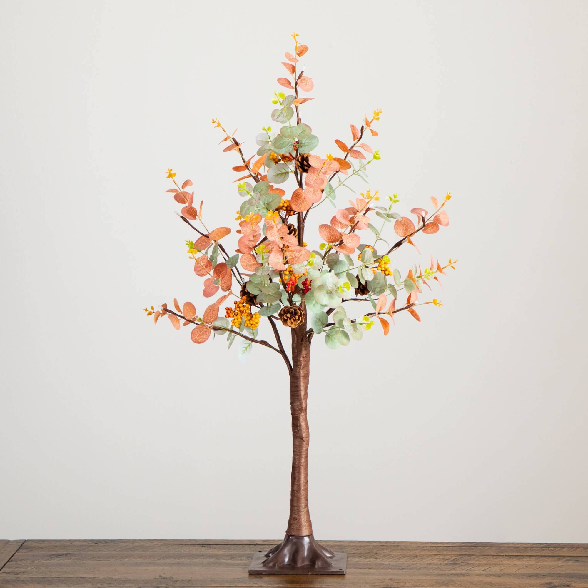 3ft. Pre-Lit Autumn Eucalyptus Artificial Fall Tree with Pinecones, Berries and 36 Warm White LED Lights